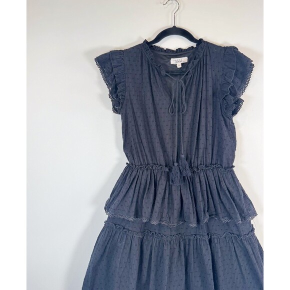 Talulah Womens Dress Black Mini Layered Ruffle Swiss Dot V Neck Fit Flare Small - Picture 4 of 11